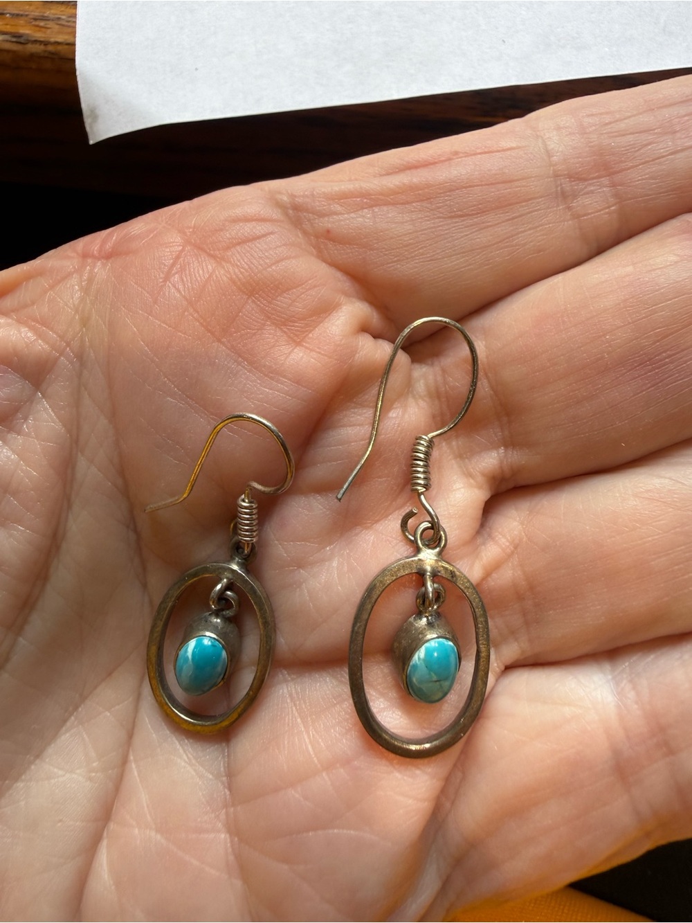 Oval Turquoise Drop Earrings with Gold-Tone Hoops